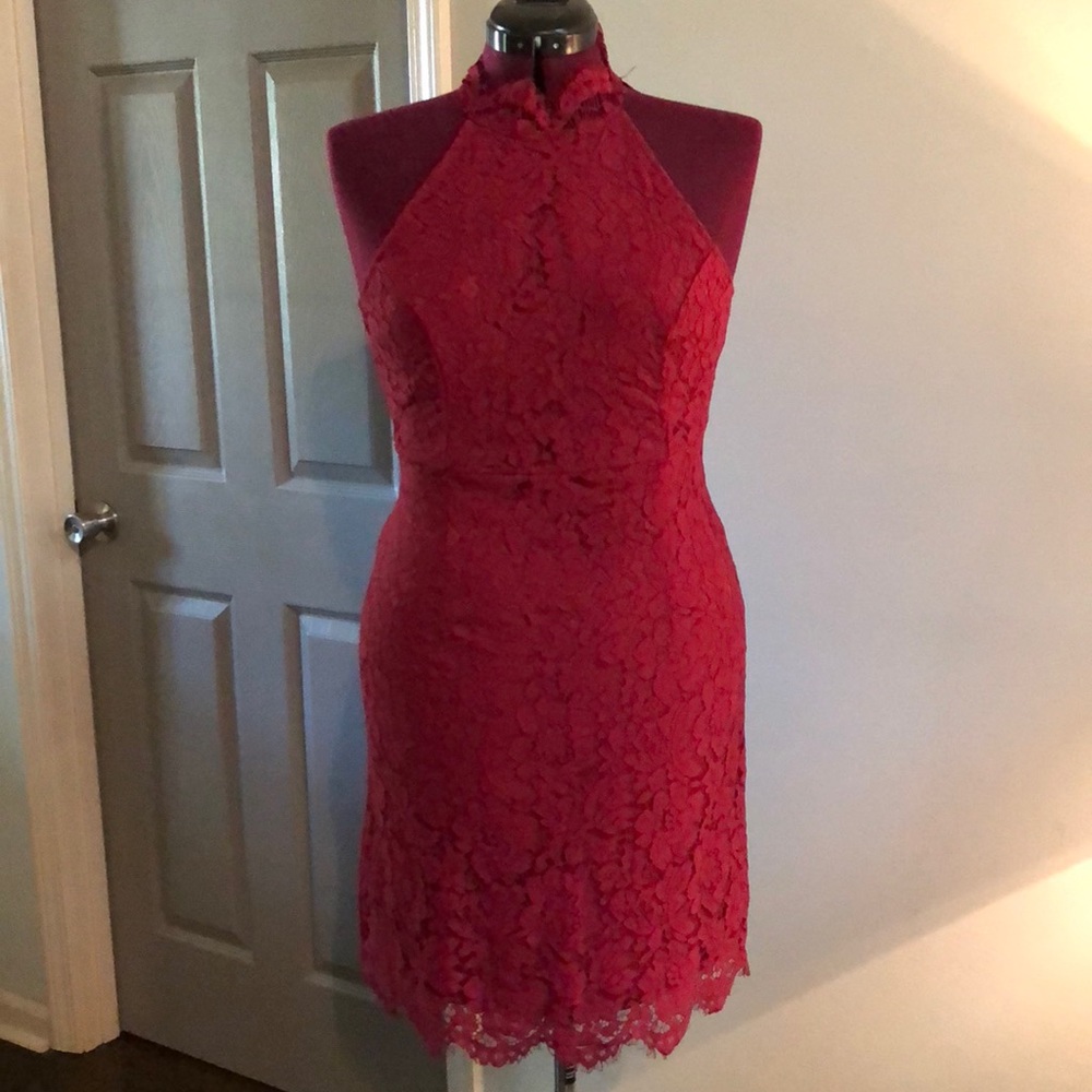 Cranberry lace halter dress